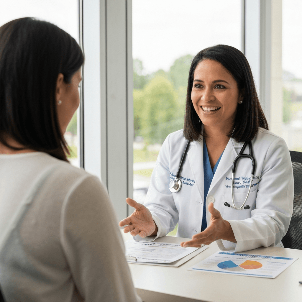 A doctor discussing a personalized plan with a patient for medical weight management at Kennesaw Primary Care.